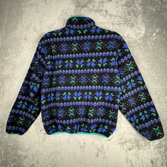 LL Bean Shirt Mens Medium Blue Green Fair Isle‎ Snap Fleece Retro Vintage 90s - Picture 3 of 11